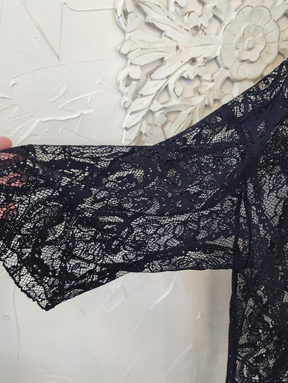 Black Lace Fringe Kimono Cover Up - Picture 3 of 5